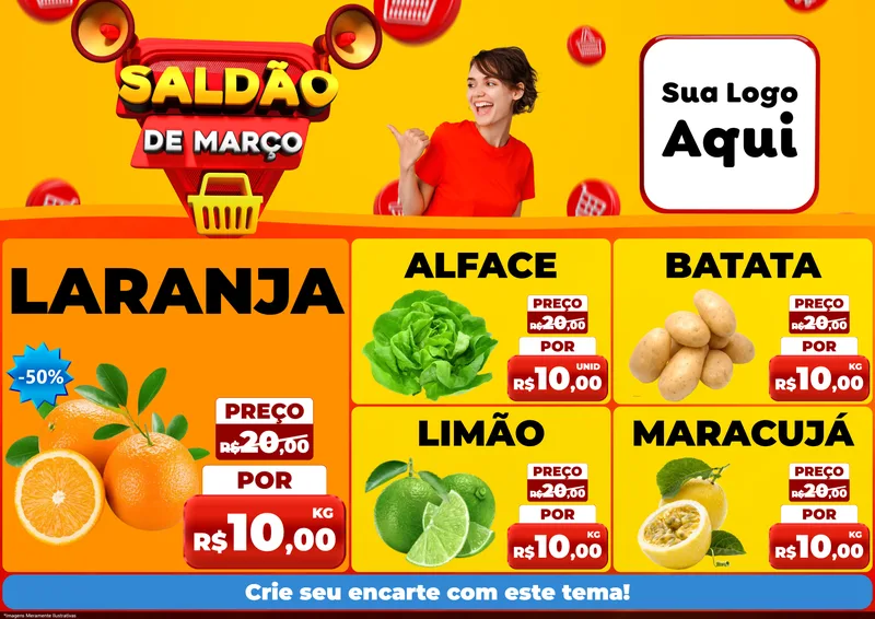 Modelo de Encarte para Encarte A4 Horizontal com o tema Saldão de Março para Hortifrúti