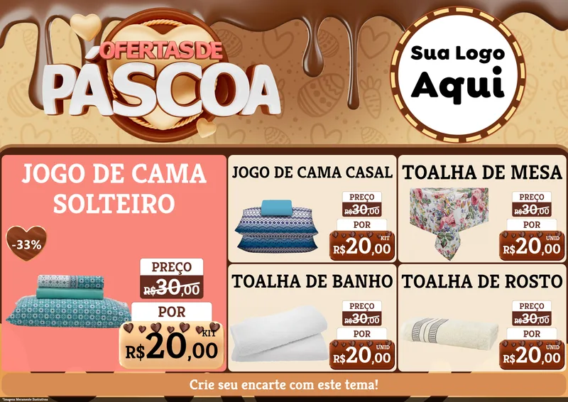 Modelo de Encarte para Encarte A4 Horizontal com o tema Ofertas de Páscoa para Cama, Mesa e Banho