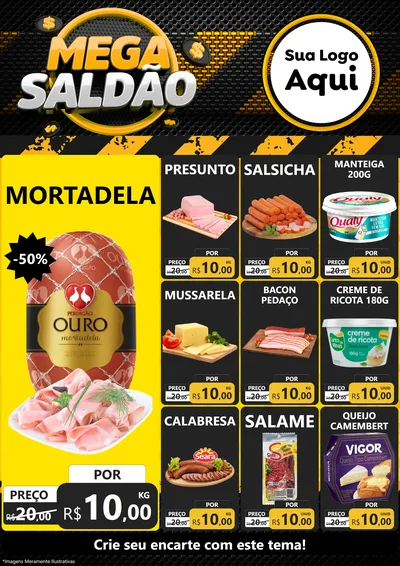Modelo de Encarte para Encarte A4 Vertical com o tema Mega Saldão para Frios e Laticínios