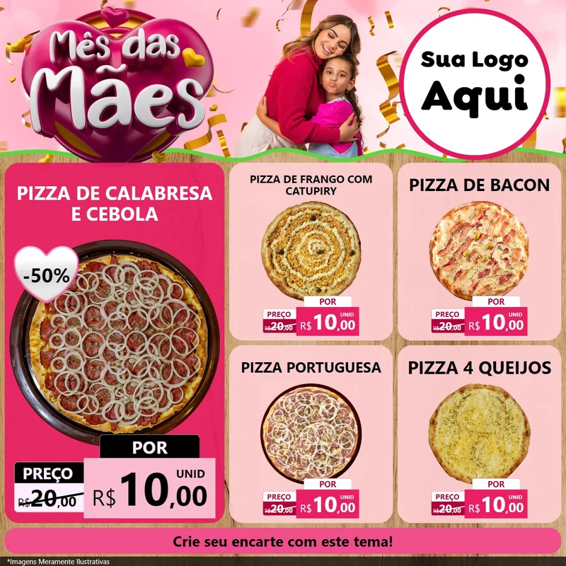Modelo de Rede Social para Feed Facebook com o tema Mês das Mães para Pizzaria