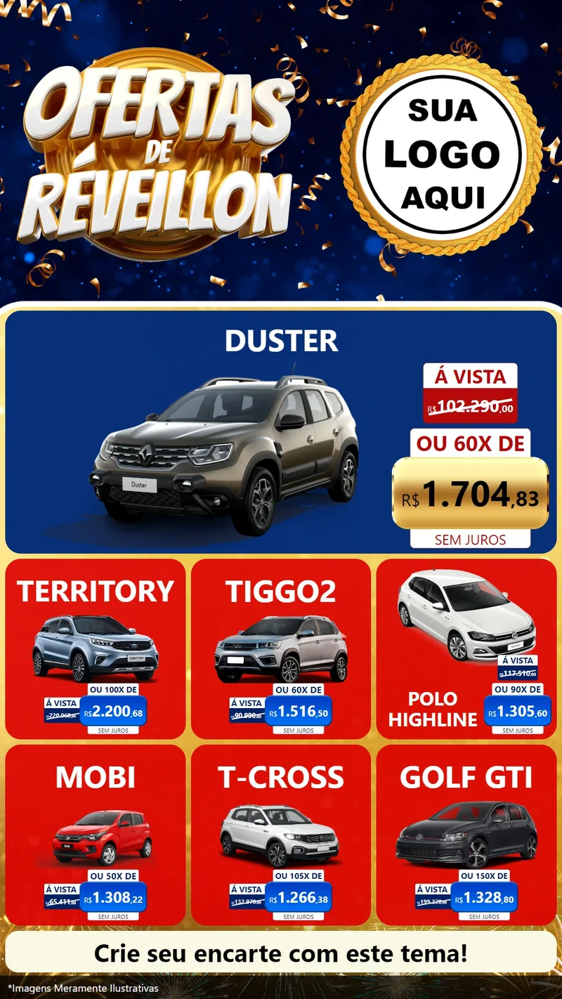 Modelo de Rede Social para Stories com o tema Ofertas de Réveillon para Concessionaria de Carros