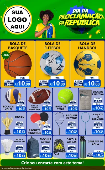 Modelo de Encarte para Encarte Grande com o tema Dia Da Proclamação Da República para Artigos Esportivos