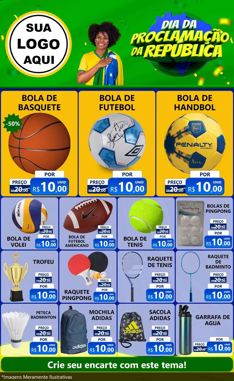 Modelo de Encarte para Encarte Grande com o tema Dia Da Proclamação Da República para Artigos Esportivos