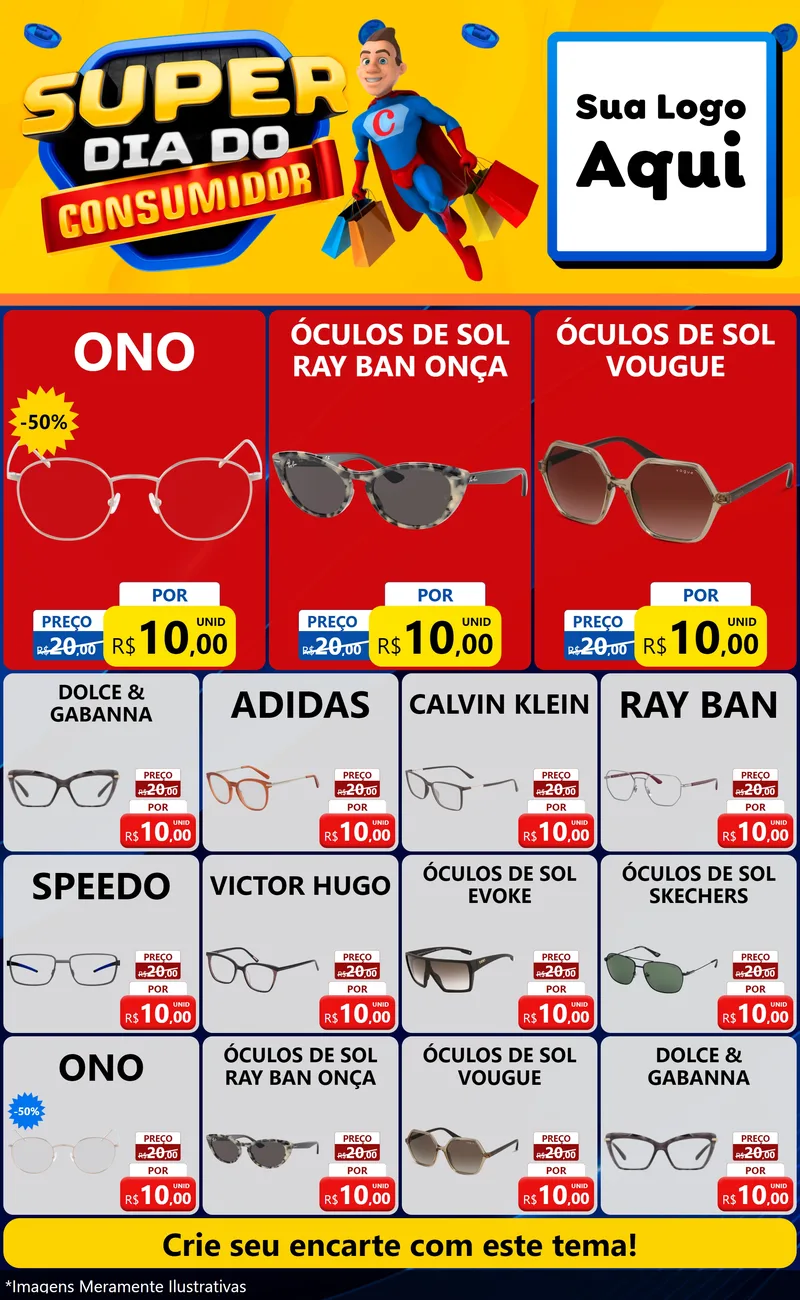 Modelo de Encarte para Encarte Grande com o tema Super Dia do Consumidor para Óticas