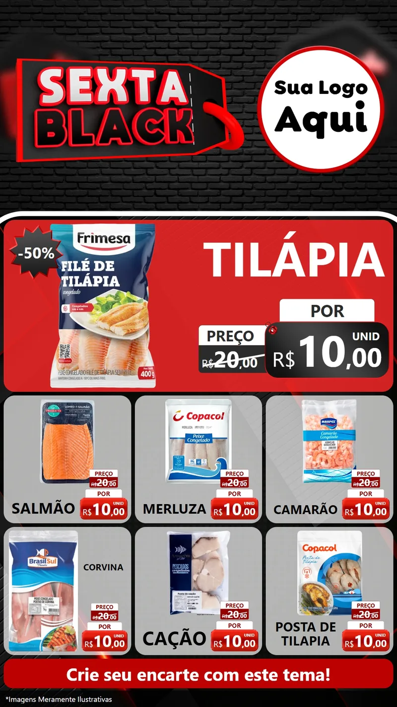 Modelo de Rede Social para Stories com o tema Sexta Black para Peixaria