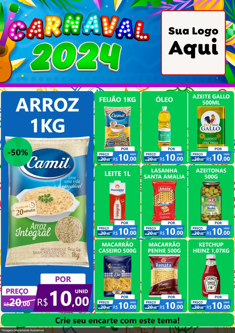 Modelo de Encarte para Encarte A4 Vertical com o tema Carnaval 2027 para Supermercado