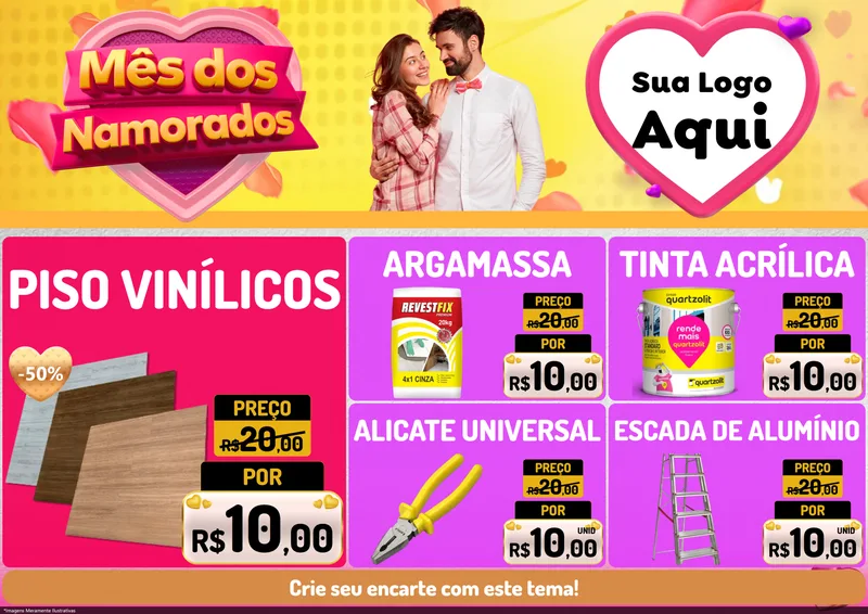 Modelo de Encarte para Encarte A4 Horizontal com o tema Mês dos Namorados para Material para Construção