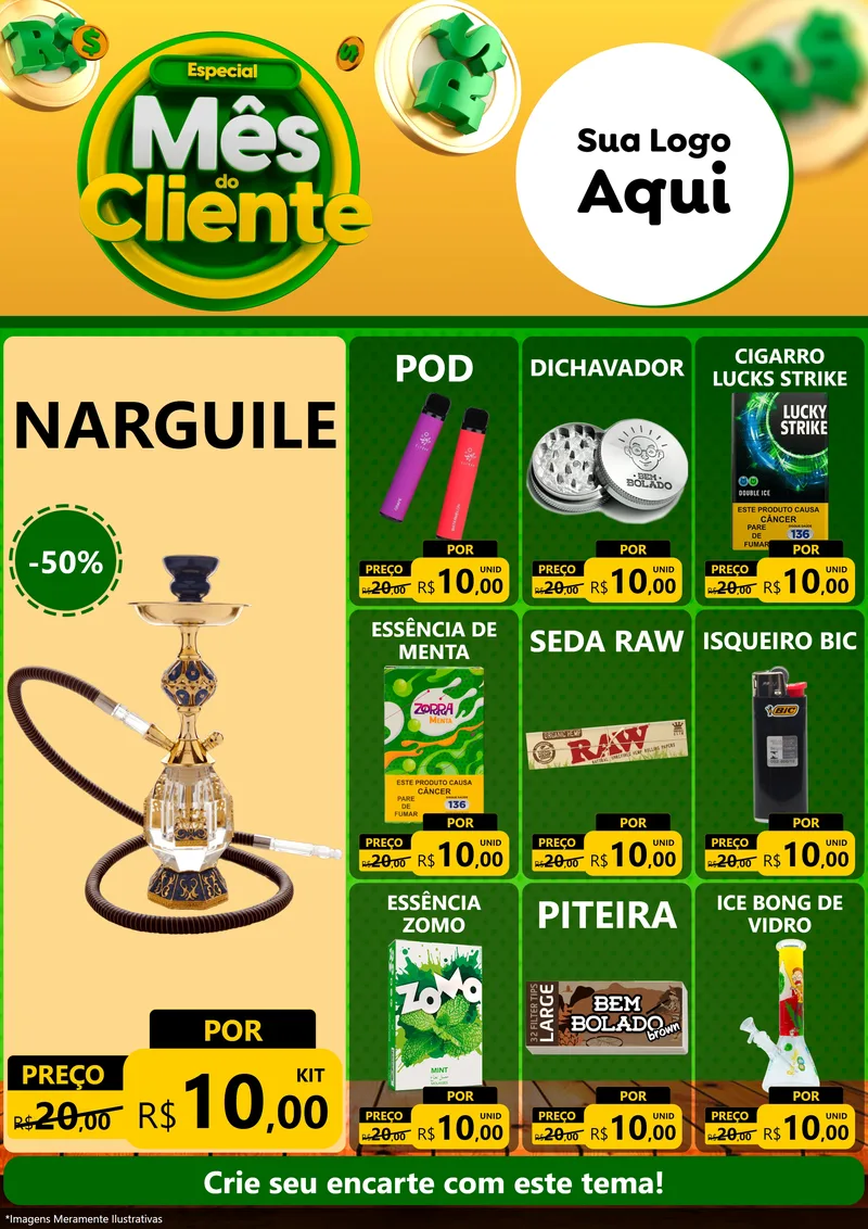 Modelo de Encarte para Encarte A4 Vertical com o tema Especial Mês do Cliente para Tabacaria