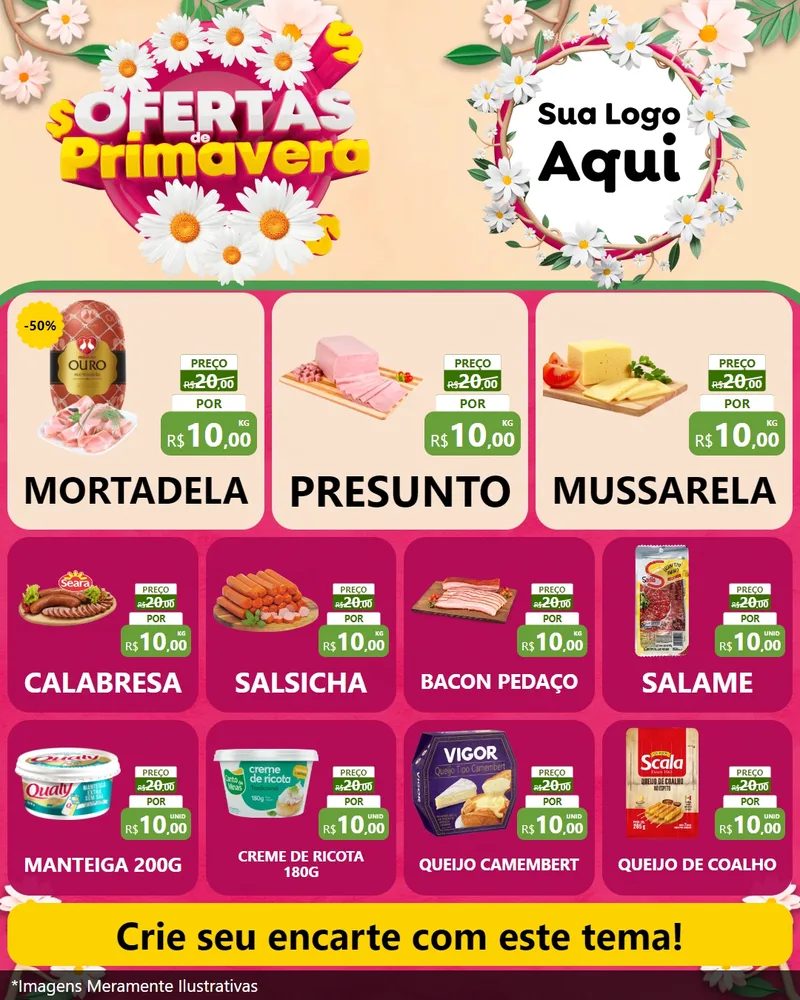 Modelo de Rede Social para Feed Instagram com o tema Ofertas de Primavera para Frios e Laticínios