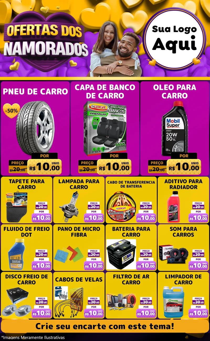 Modelo de Encarte para Encarte Grande com o tema Oferta Dos Namorados para Auto peças