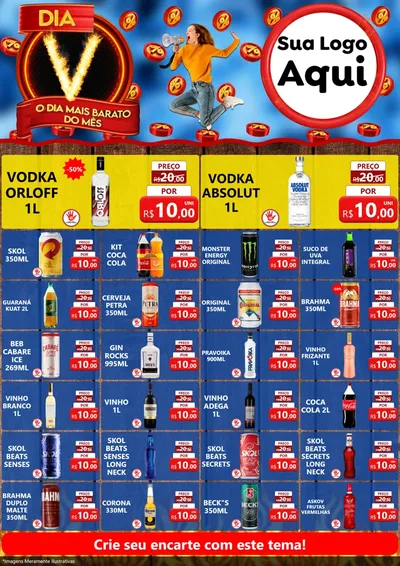 Modelo de Encarte para Encarte A4 Vertical com o tema Dia V - O Dia Mais Barato Do Mês para Distribuidora de bebidas