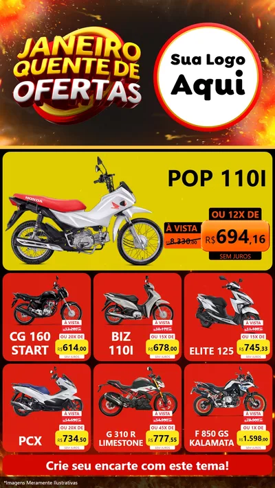 Modelo de Rede Social para Stories com o tema Janeiro Quente de Ofertas para Concessionaria de Motos
