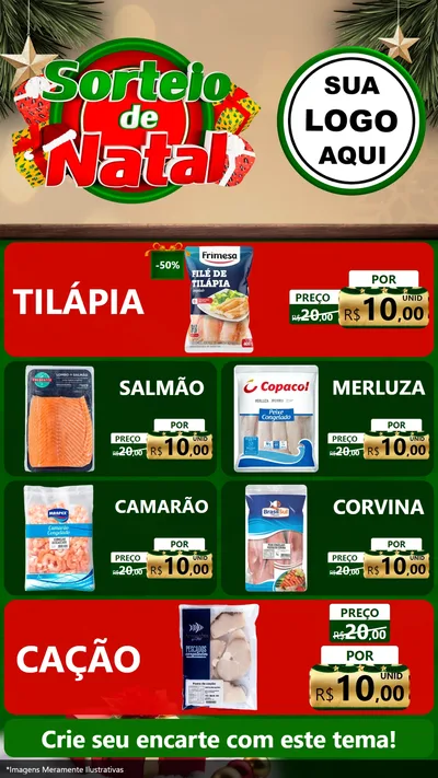 Modelo de TV para TV Vertical com o tema Sorteio de Natal para Peixaria
