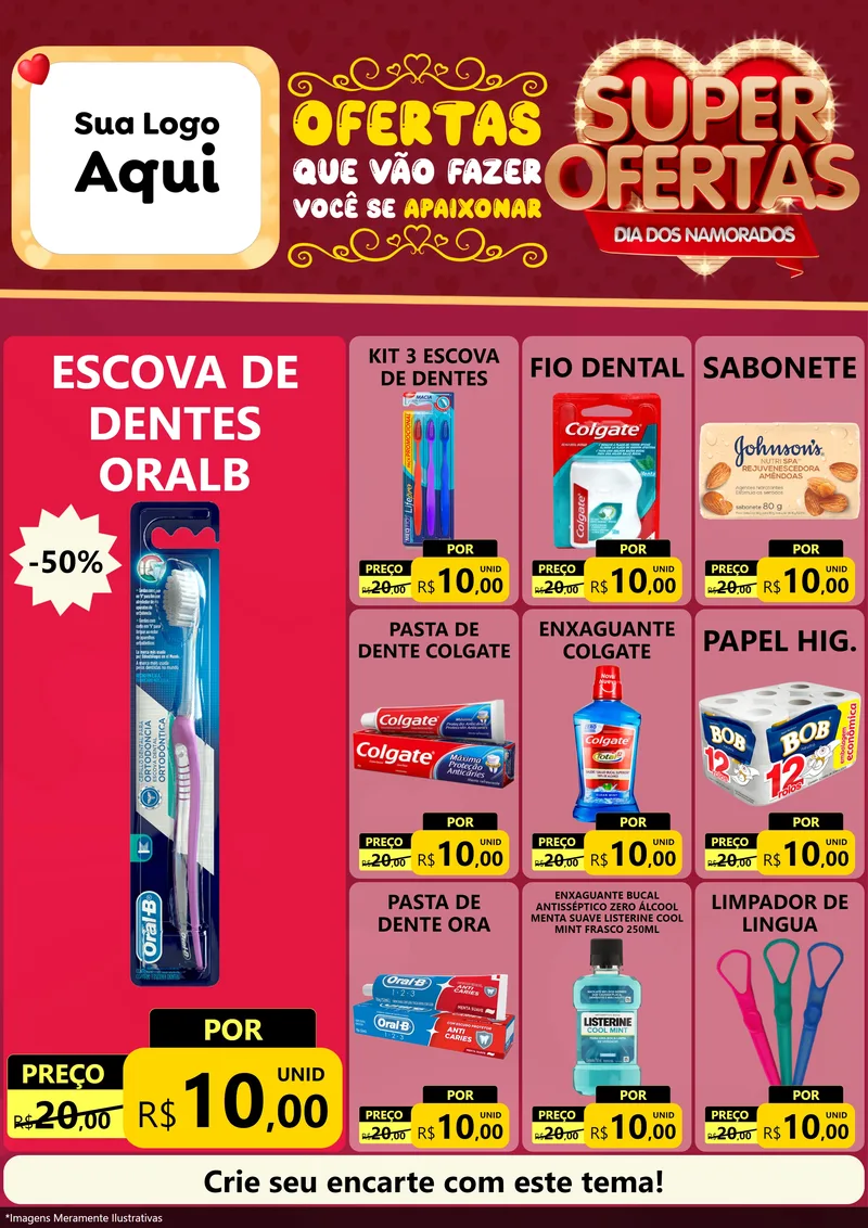 Modelo de Encarte para Encarte A4 Vertical com o tema Dia dos Namorados para Higiene Pessoal