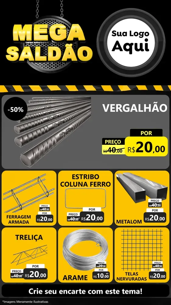 Modelo de Rede Social para Stories com o tema Mega Saldão para Ferragens