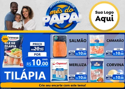 Modelo de Encarte para Encarte A4 Horizontal com o tema Ofertas Imperdíveis Mês Do Papai para Peixaria