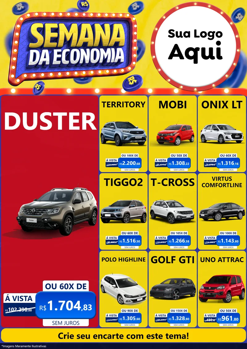 Modelo de Encarte para Encarte A4 Vertical com o tema Semana da Economia para Concessionaria de Carros