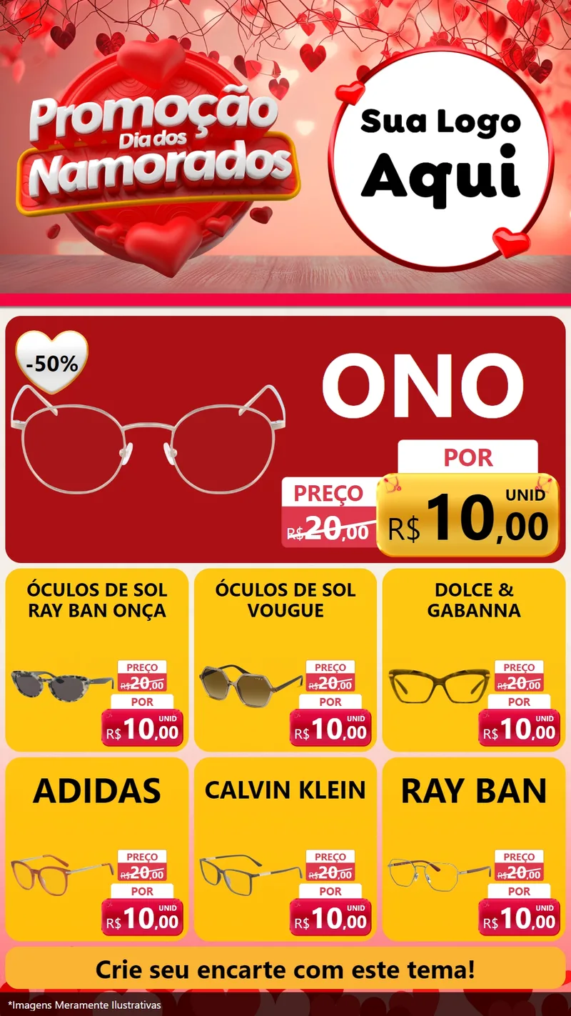 Modelo de Rede Social para Stories com o tema Promoção Dia dos Namorados para Óticas
