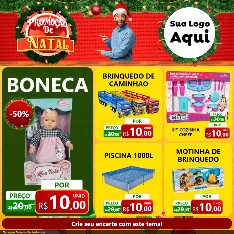 Modelo de Rede Social para Feed Facebook com o tema Promoção de Natal para Brinquedos