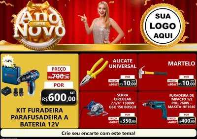Modelo de Encarte para Encarte A4 Horizontal com o tema Super Ano Novo para Maquinas e Ferramentas