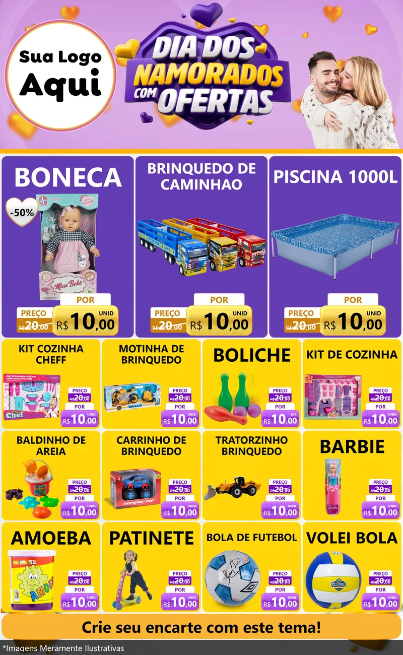 Modelo de Encarte para Encarte Grande com o tema Dia Dos Namorados Com Ofertas para Brinquedos