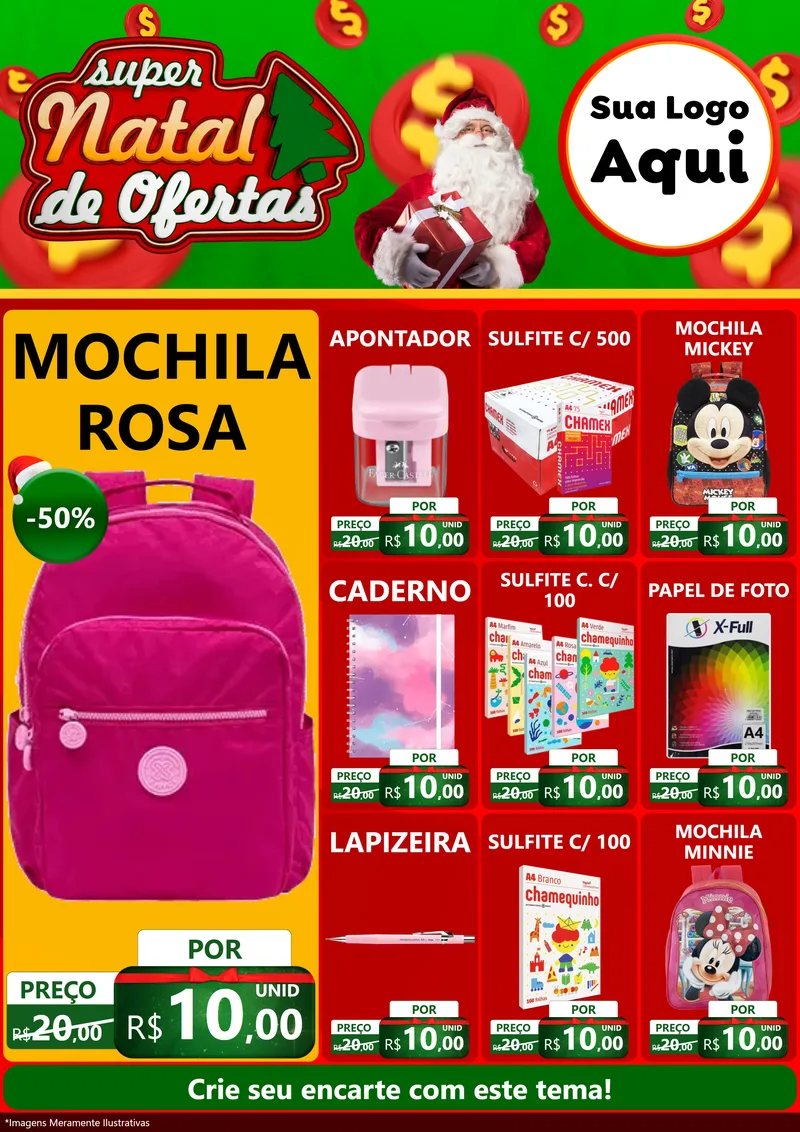 Modelo de Encarte para Encarte A4 Vertical com o tema Super Natal de Ofertas para Papelaria