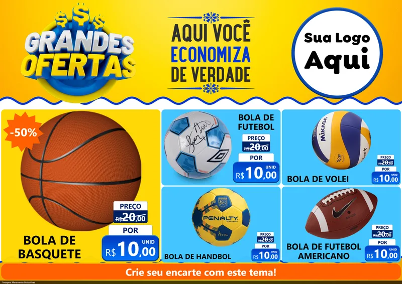 Modelo de Encarte para Encarte A4 Horizontal com o tema Grandes Ofertas para Artigos Esportivos