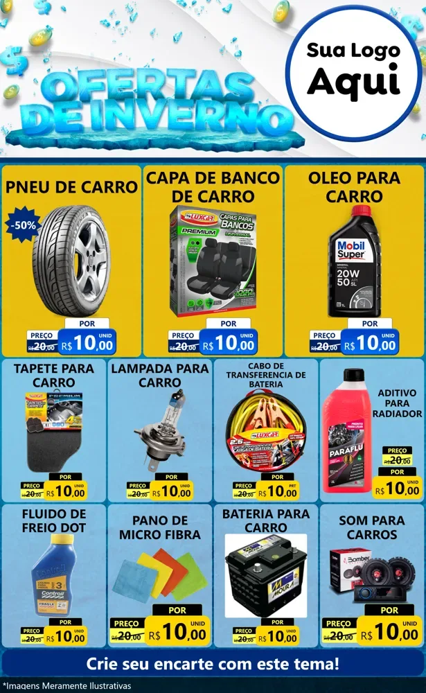 Modelo de Encarte para Encarte Grande com o tema Ofertas de Inverno para Auto peças