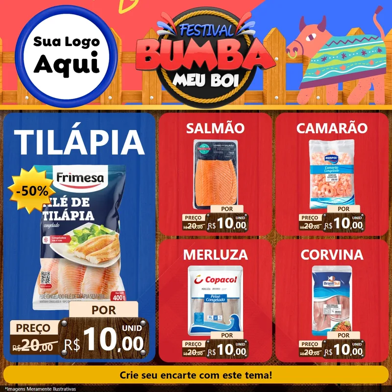Modelo de Rede Social para Feed Facebook com o tema Festival Bumba Meu Boi para Peixaria