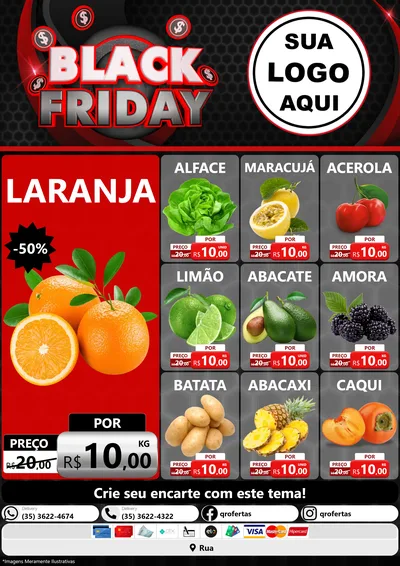 Modelo de Encarte para Encarte A4 Vertical com o tema Black Friday para Hortifrúti