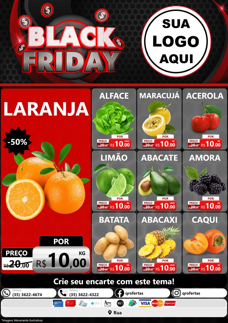 Modelo de Encarte para Encarte A4 Vertical com o tema Black Friday para Hortifrúti