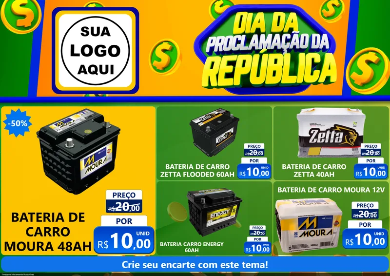Modelo de Encarte para Encarte A4 Horizontal com o tema Dia Da Proclamação da República para Baterias Elétricas