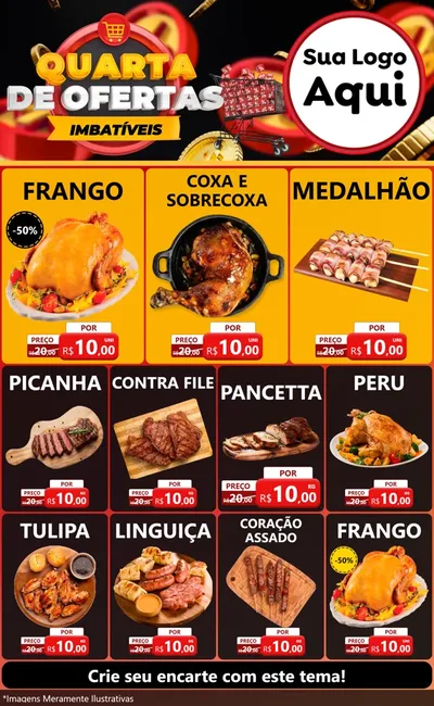 Modelo de Encarte para Encarte Grande com o tema Quarta de Ofertas Imbatíveis para Assados