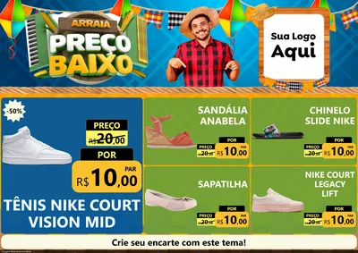 Modelo de Encarte para Encarte A4 Horizontal com o tema Arraiá de Preço Baixo - Junina para Calçados