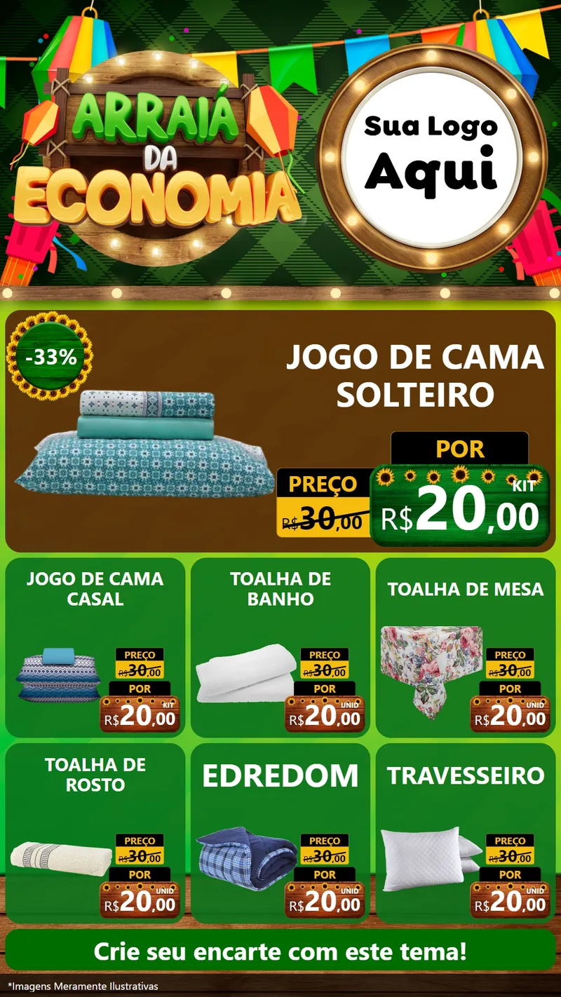 Modelo de Rede Social para Stories com o tema Arraiá de Economia para Cama, Mesa e Banho