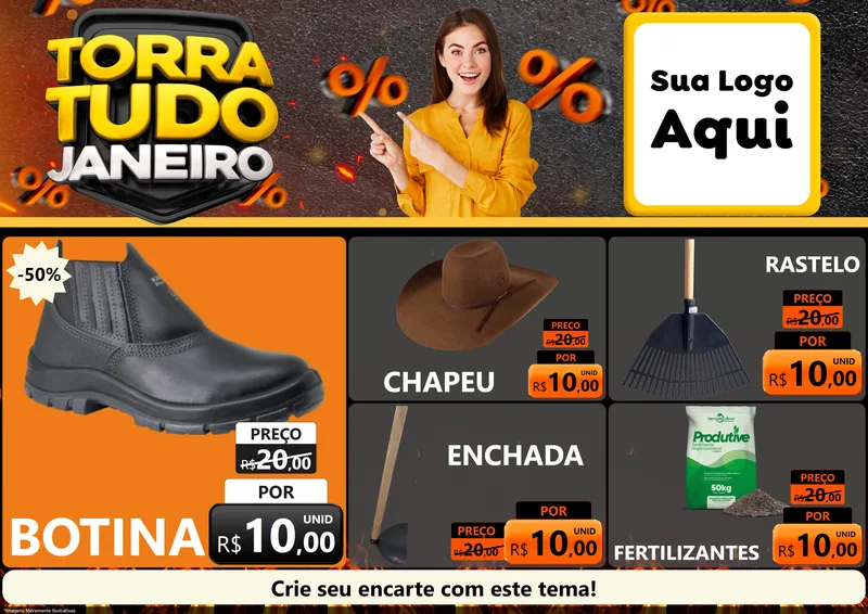 Modelo de Encarte para Encarte A4 Horizontal com o tema Torra Tudo Janeiro para Agropecuária