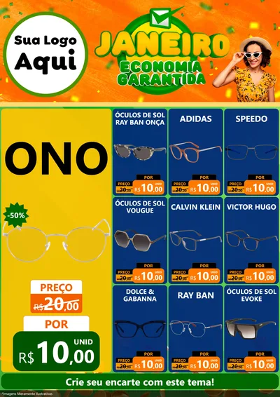 Modelo de Encarte para Encarte A4 Vertical com o tema Janeiro - Economia Garantida para Óticas