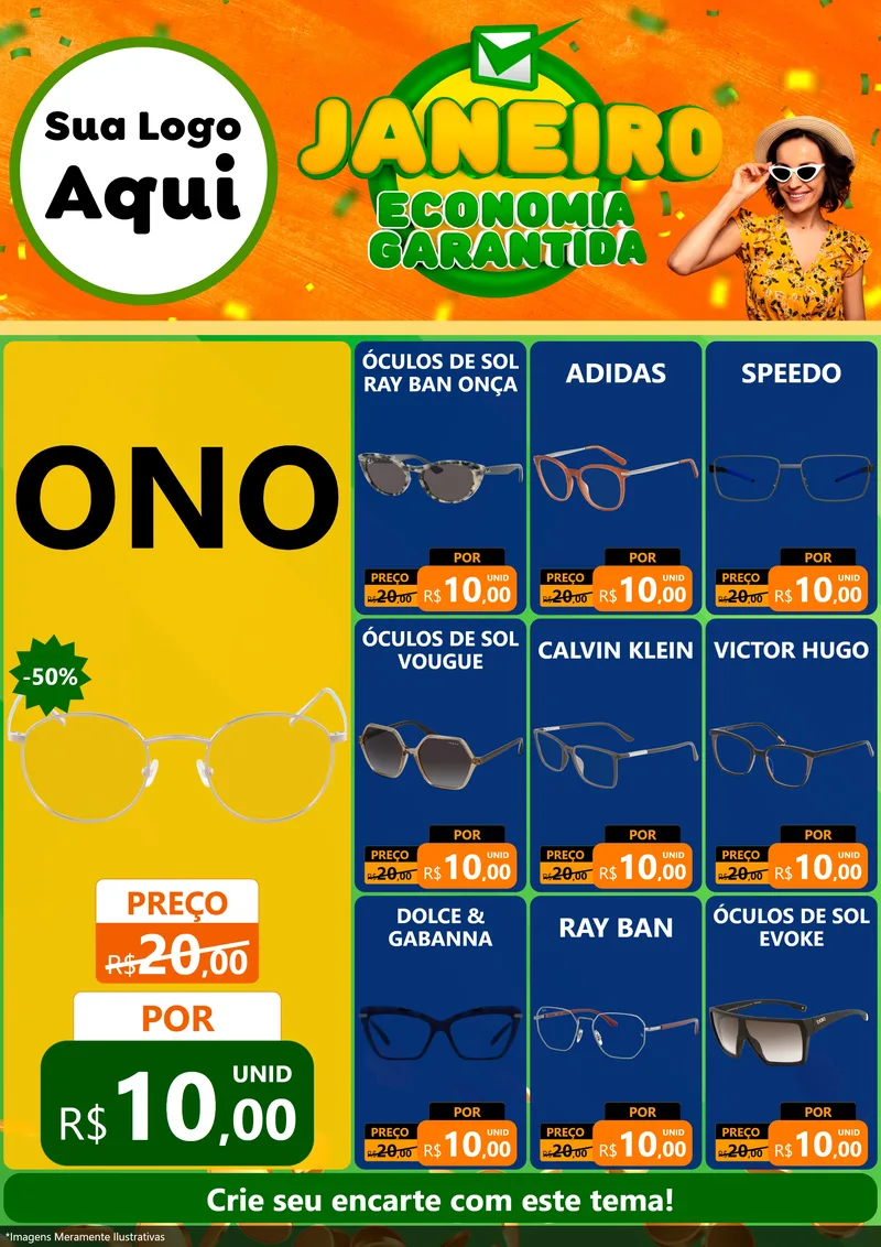 Modelo de Encarte para Encarte A4 Vertical com o tema Janeiro - Economia Garantida para Óticas