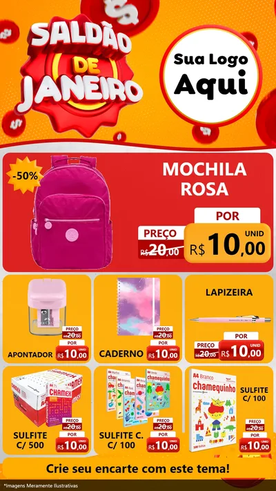 Modelo de Rede Social para Stories com o tema Saldão de Janeiro para Papelaria
