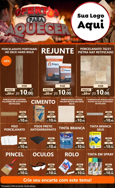 Modelo de Encarte para Encarte Grande com o tema Ofertas Para Aquecer para Pisos e revestimentos