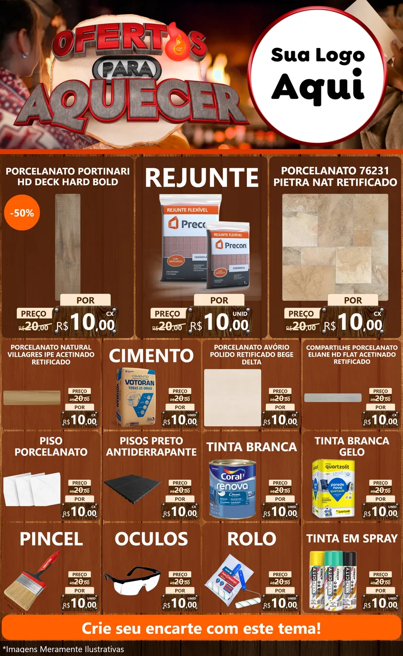 Modelo de Encarte para Encarte Grande com o tema Ofertas Para Aquecer para Pisos e revestimentos