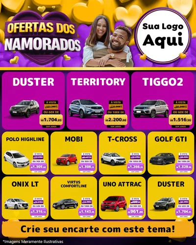 Modelo de Rede Social para Feed Instagram com o tema Oferta Dos Namorados para Concessionaria de Carros
