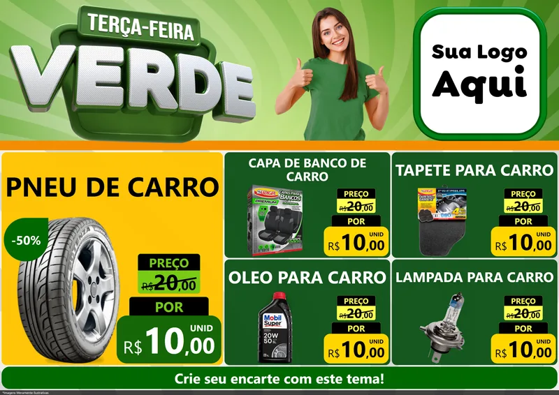 Modelo de Encarte para Encarte A4 Horizontal com o tema Terça - Feira Verde para Auto peças