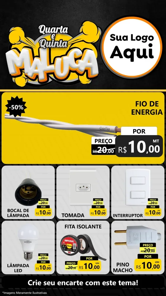Modelo de Rede Social para Stories com o tema Quarta e Quinta Maluca para Materiais Elétricos