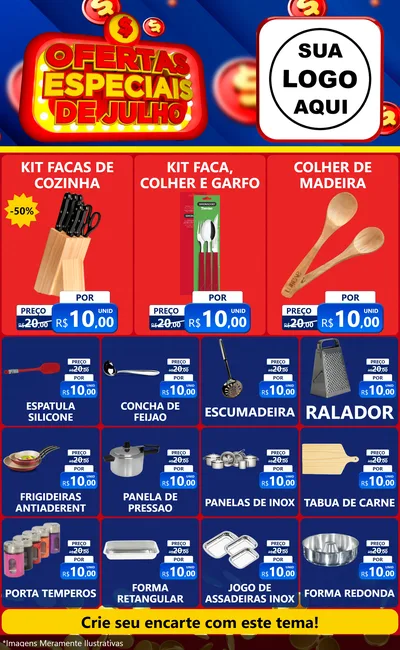 Modelo de Encarte para Encarte Grande com o tema Ofertas Especiais de Julho para Utilidades Domésticas