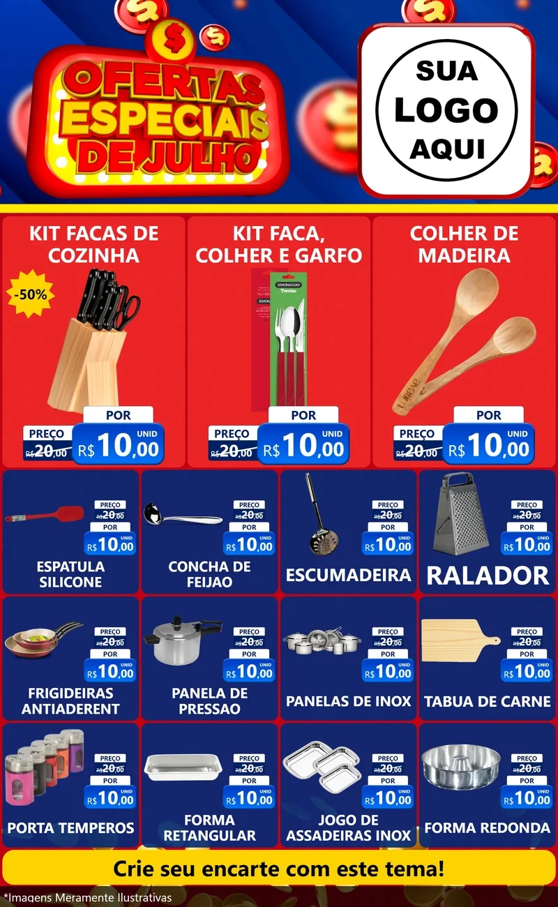 Modelo de Encarte para Encarte Grande com o tema Ofertas Especiais de Julho para Utilidades Domésticas