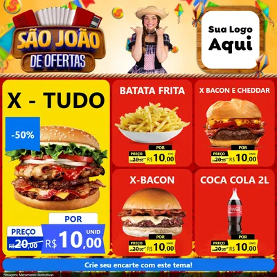 Modelo de Rede Social para Feed Facebook com o tema São João de Ofertas para Hamburgueria
