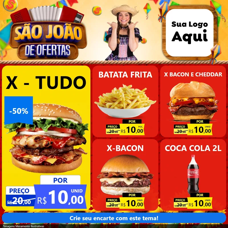 Modelo de Rede Social para Feed Facebook com o tema São João de Ofertas para Hamburgueria