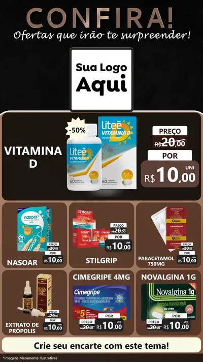 Modelo de Rede Social para Stories com o tema Confira! Ofertas que irão te surpreender! para Farmácia