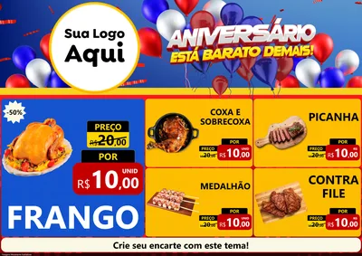 Modelo de Encarte para Encarte A4 Horizontal com o tema Aniversário para Assados